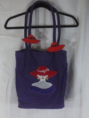 90s Get Lucky Bags Purple Lady Figure 3D Wood Hats Phone Cotton Shoulder Tote